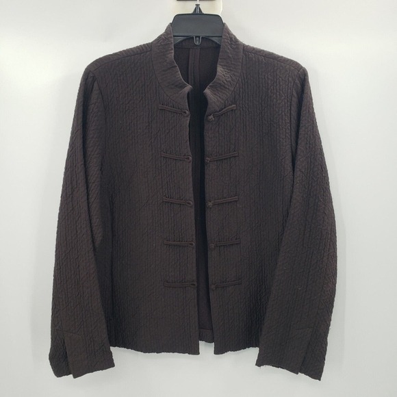 Eileen Fisher Small Brown Wool Blend Jacket Military Asian Frog Knotted Button - Picture 11 of 11